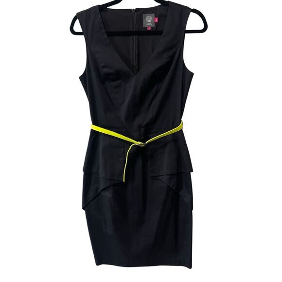 Vince Camuto Dresses & Skirts - Vince Camuto V Neck Sleeveless Peplum Body Con Dress w/ Belt Black Size 4